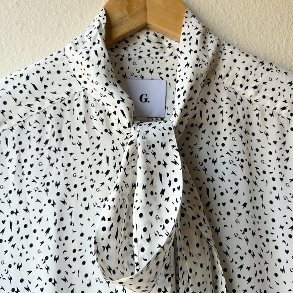 G. Label by Goop Barbara Silk Blend Tie Neck Button Down Blouse Sz 10 - Picture 8 of 16